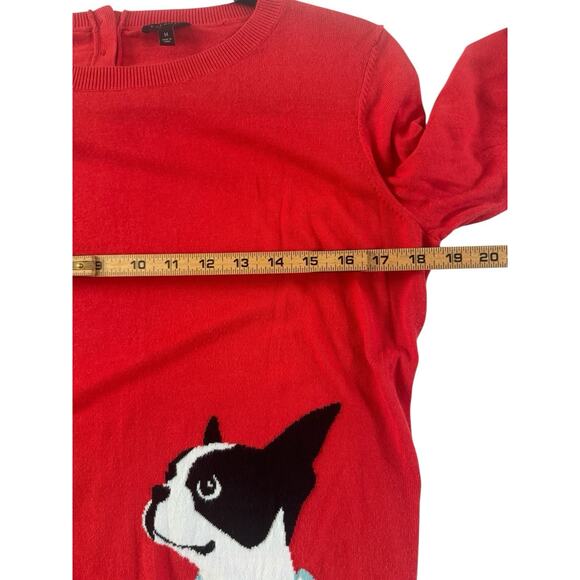 Talbots Sweater Womens Medium Red Dog Graphic Boston Terrier 3/4 Sleeve #6033 - Picture 11 of 12